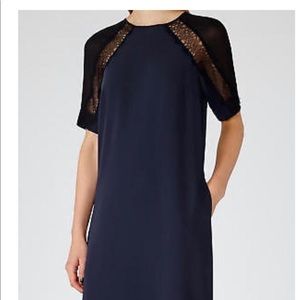 Reiss Navy Blue & Black Lace Karlotta Shift Dress